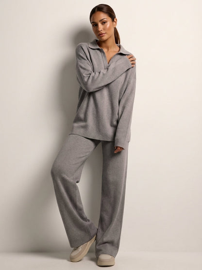 Gebreide loungeset dames met polokraag en wijde broek