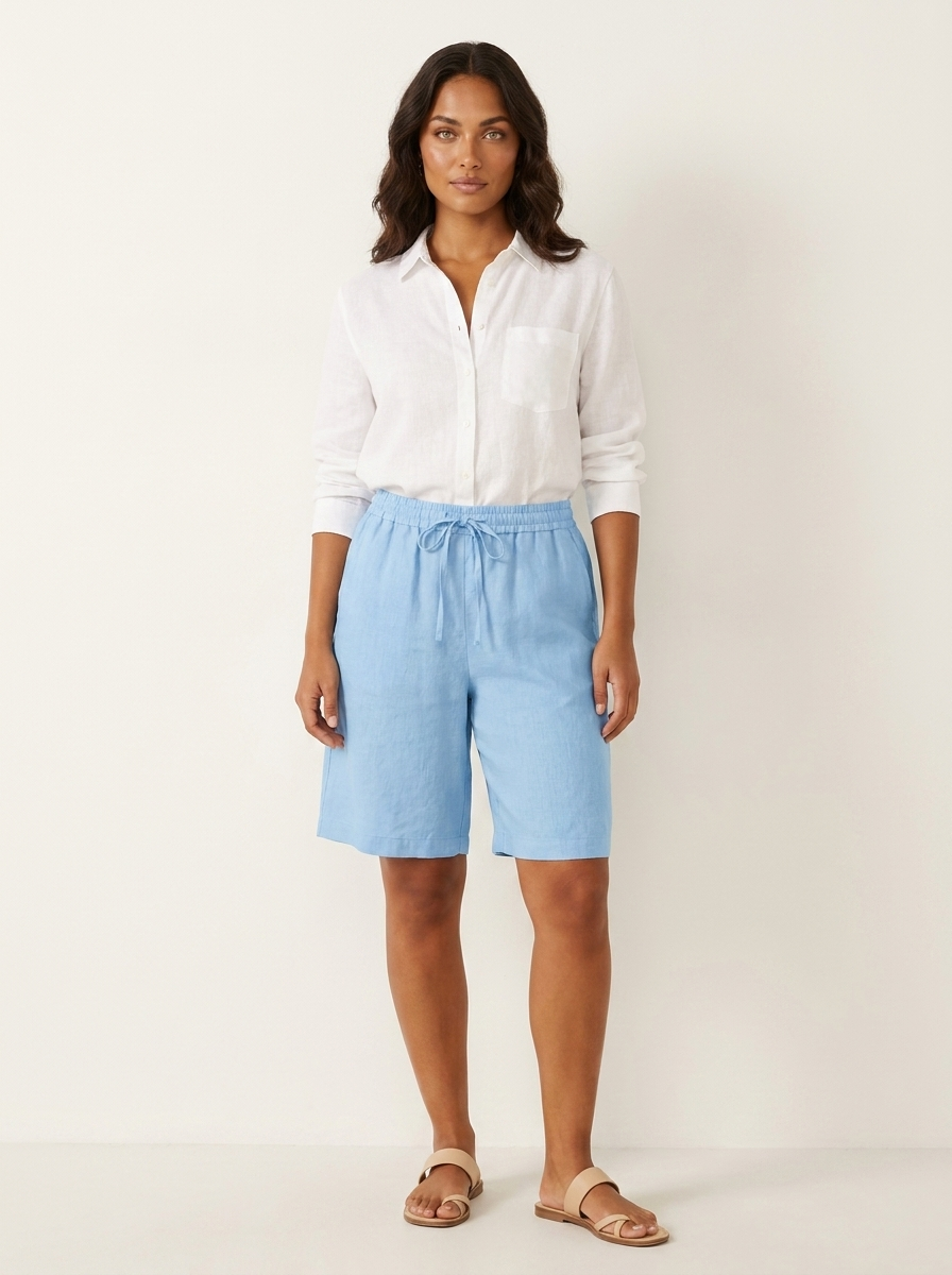 Bermuda short dames in linnenlook met elastische taille