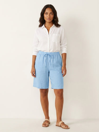 Bermuda short dames in linnenlook met elastische taille