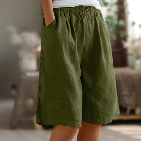 Bermuda short dames in linnenlook met elastische taille
