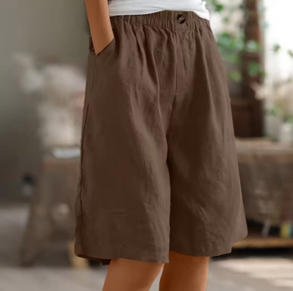 Bermuda short dames in linnenlook met elastische taille