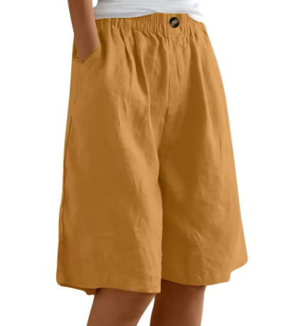 Bermuda short dames in linnenlook met elastische taille