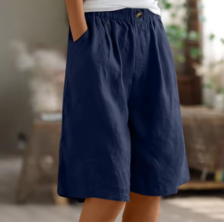 Bermuda short dames in linnenlook met elastische taille