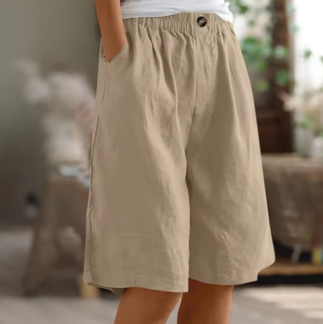Bermuda short dames in linnenlook met elastische taille