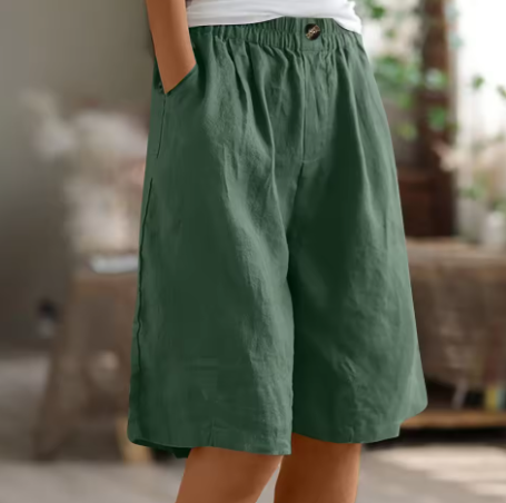 Bermuda short dames in linnenlook met elastische taille