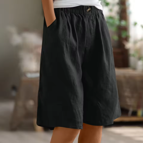 Bermuda short dames in linnenlook met elastische taille
