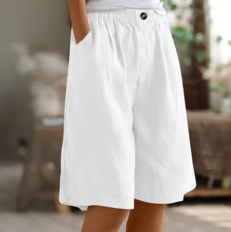 Bermuda short dames in linnenlook met elastische taille