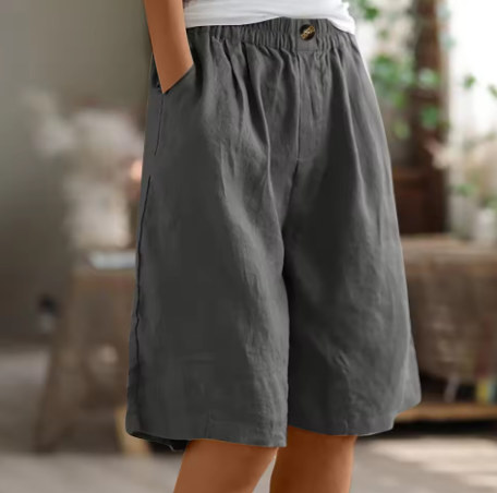 Bermuda short dames in linnenlook met elastische taille