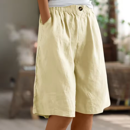Bermuda short dames in linnenlook met elastische taille