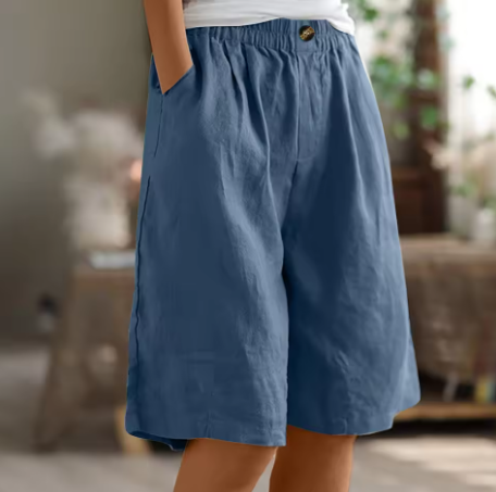 Bermuda short dames in linnenlook met elastische taille