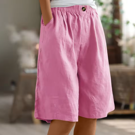 Bermuda short dames in linnenlook met elastische taille
