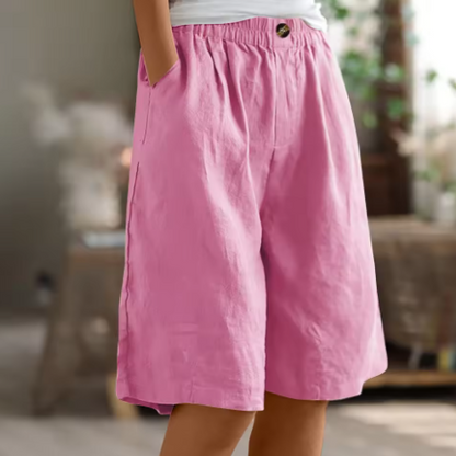 Bermuda short dames in linnenlook met elastische taille