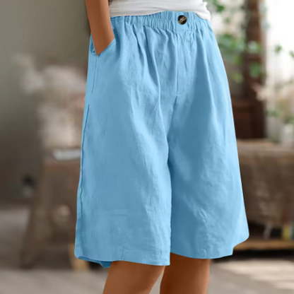 Bermuda short dames in linnenlook met elastische taille