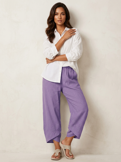 Luchtige damesbroek in linnenlook met elastische taille