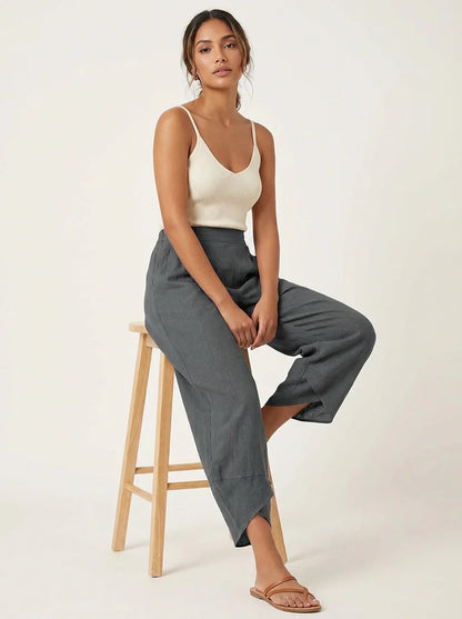Luchtige damesbroek in linnenlook met elastische taille