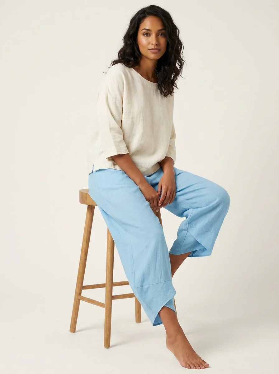 Luchtige damesbroek in linnenlook met elastische taille