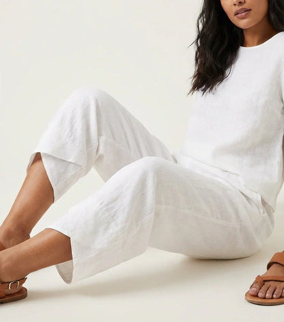 Luchtige damesbroek in linnenlook met elastische taille