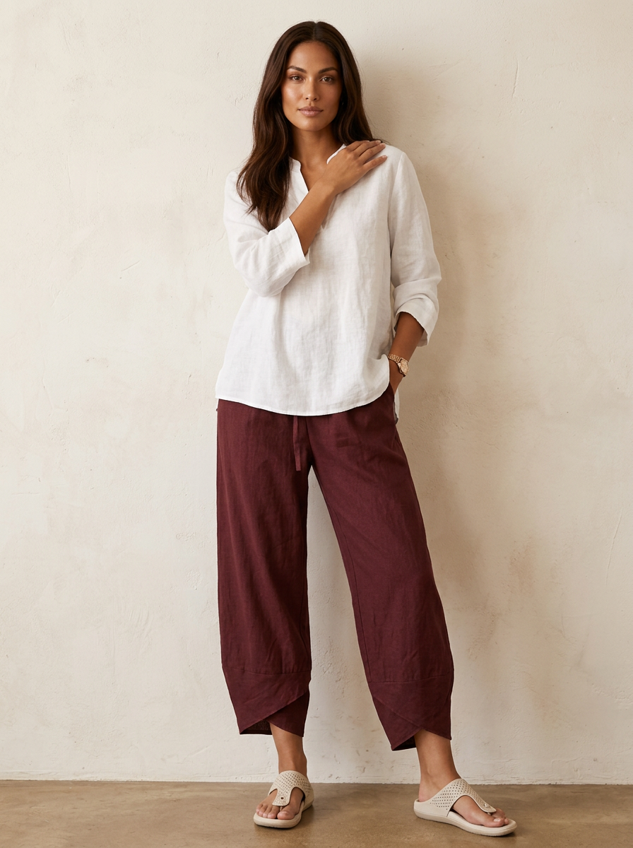 Luchtige damesbroek in linnenlook met elastische taille