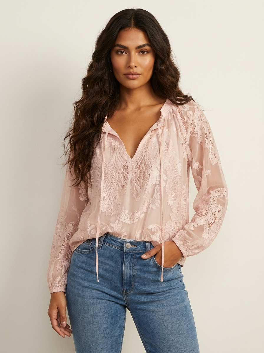 Kanten blouse dames in poederroze