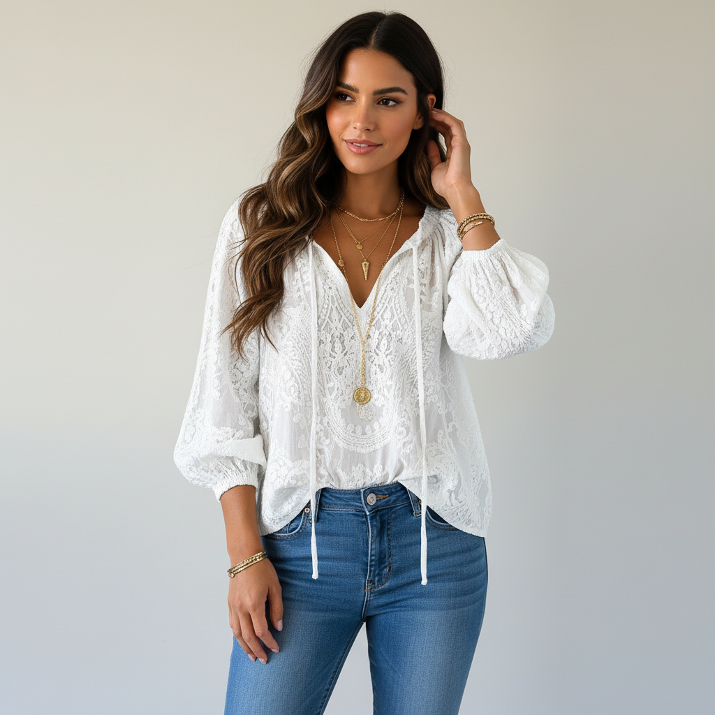 Kanten blouse dames - draagbeeld
