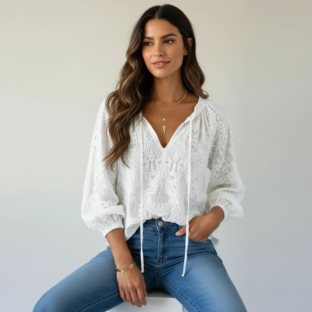 Kanten blouse dames - draagbeeld