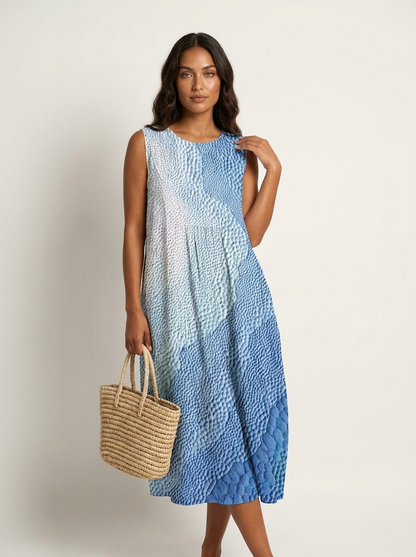 Midi jurk dames mouwloos in blauw kleurverloop
