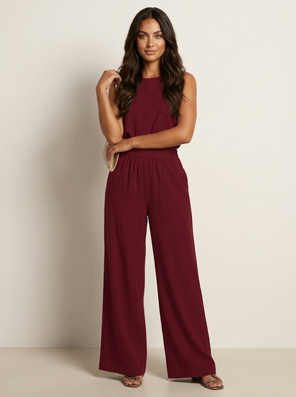 Wide leg broek dames met elastische taille en trekkoord