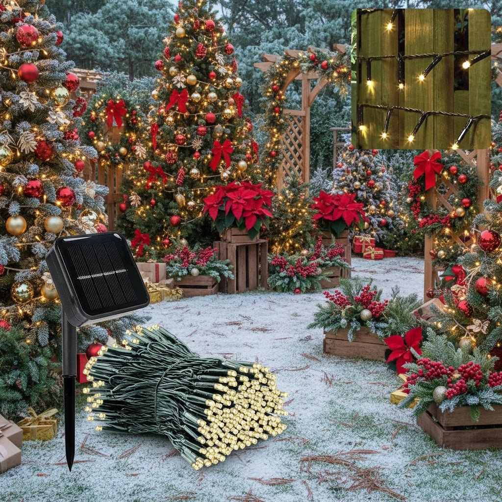 Solar LED lichtsnoer buiten 300 lampjes 8 lichtstanden IP65 weerbestendig