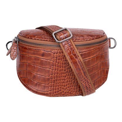 Bruine leren crossbody tas met krokodillenprint en verstelbare band