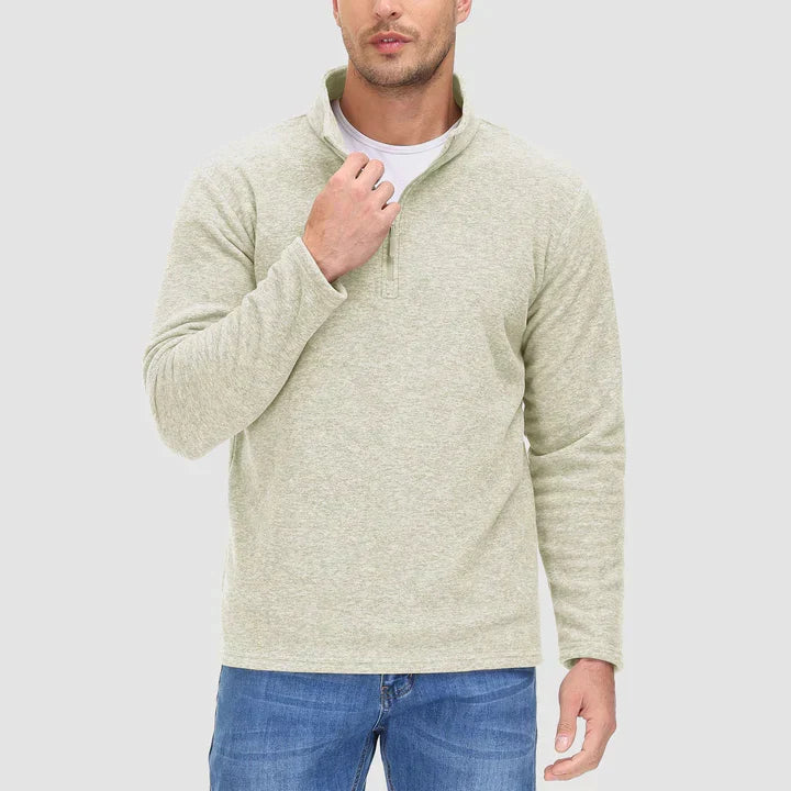 Herensweater met kwart rits in fleece in Lichtgrijs