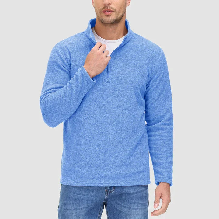 Herensweater met kwart rits in fleece in Lichtblauw