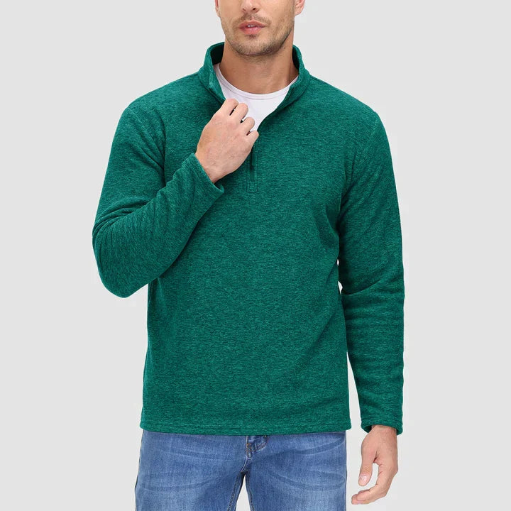 Herensweater met kwart rits in fleece in Donkergroen