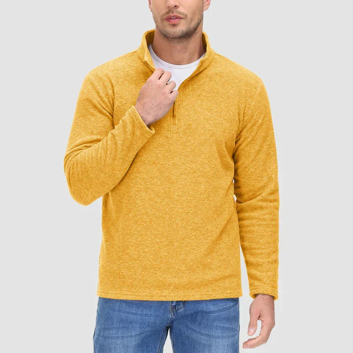 Herensweater met kwart rits in fleece in Okergeel