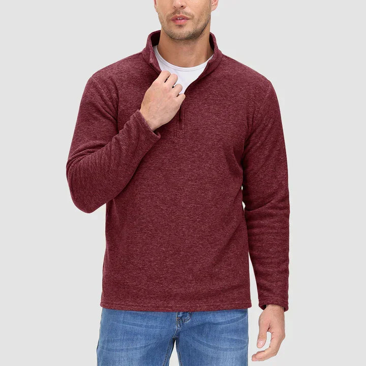 Herensweater met kwart rits in fleece in Bordeaux