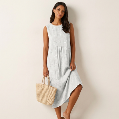 Mouwloze midi jurk dames met geborduurde structuur