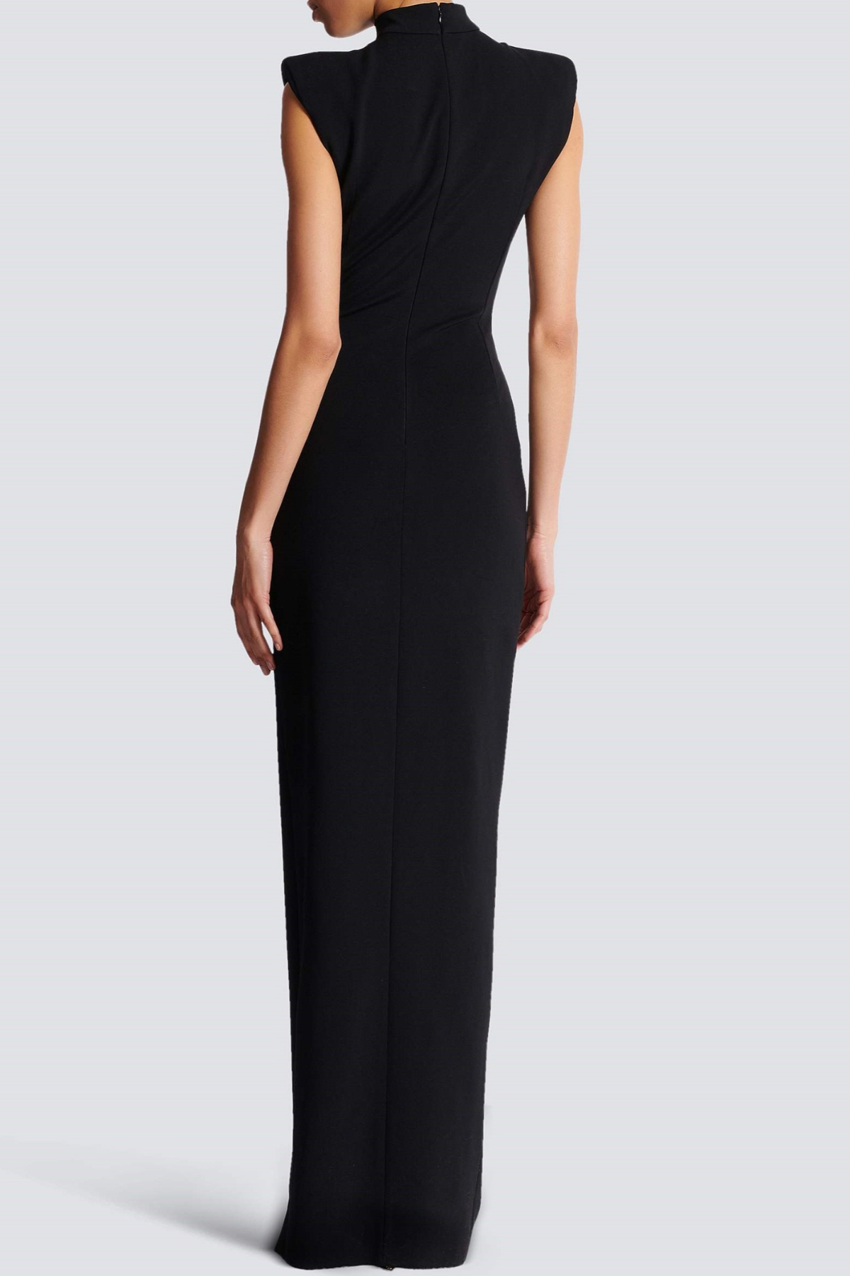 Zwarte mouwloze maxi jurk met hoge hals en split