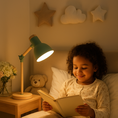 Scandinavische Bureaulamp – Minimalistisch Design met Houten Basis
