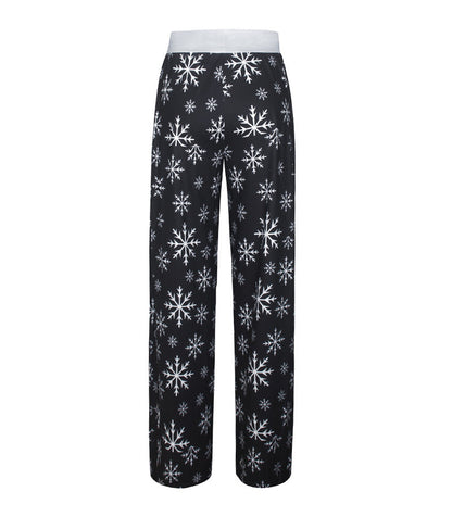 Wijde kerstbroek voor dames met hoge taille, trekkoord en kerstprint