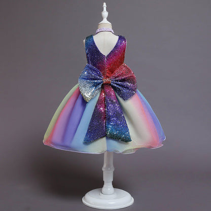 Schattige Feestjurk voor Meisjes - Strikpatroon - Polyester/Tule - Vier Seizoenen