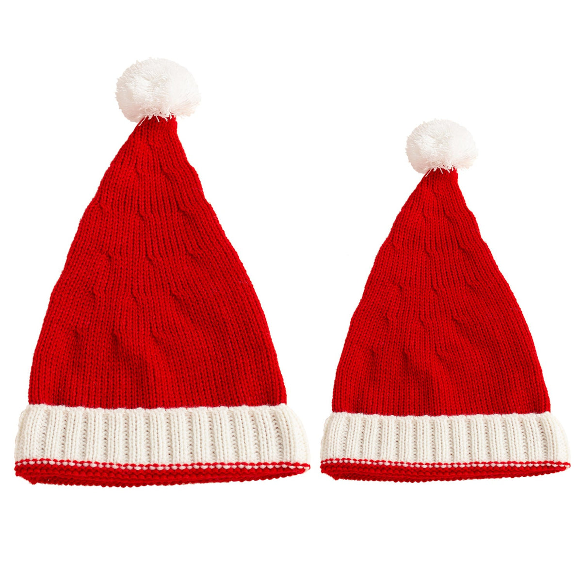 Gebreide rode kerstmuts met witte omslag en pompon, voor ouder en kind
