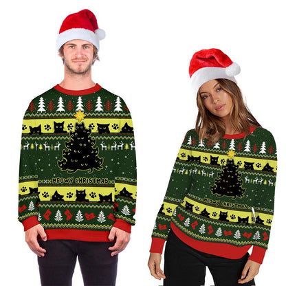 Felicia - Kersttrui met Capuchon - Rood - Polyester/Katoen - Met 3D Kerstkat-print