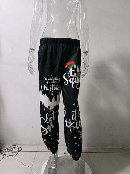 Kerst joggingbroek voor dames met elastische taille en boorden aan de enkels