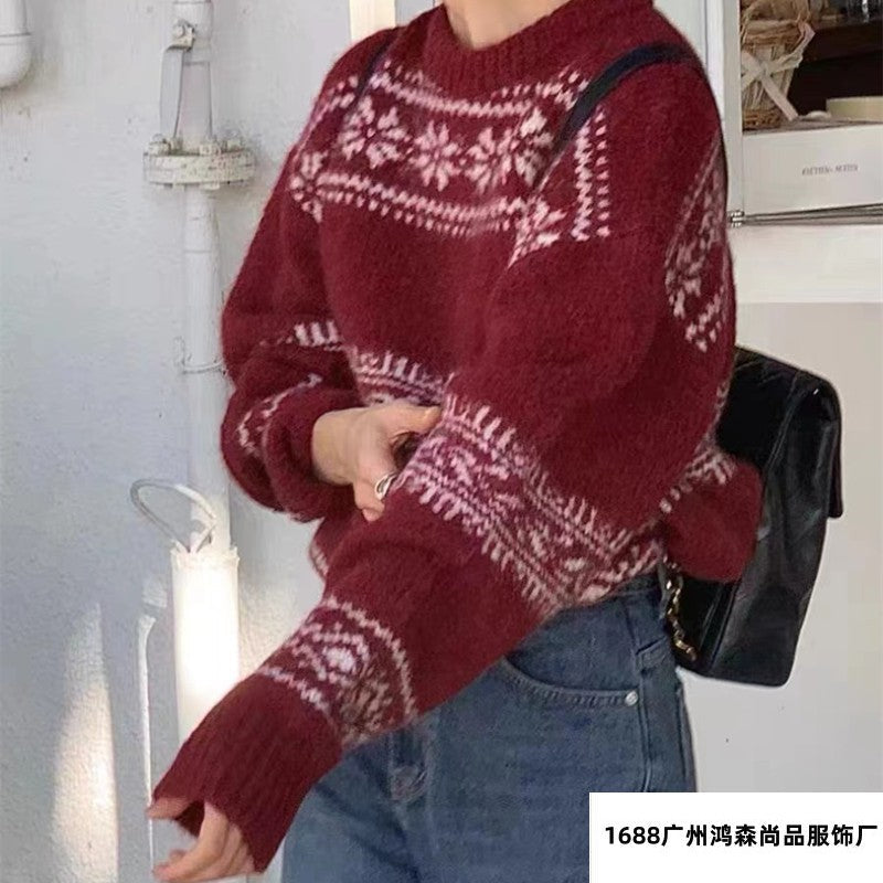 Vintage Christmas Pullover Gebreide Sweater voor Dames