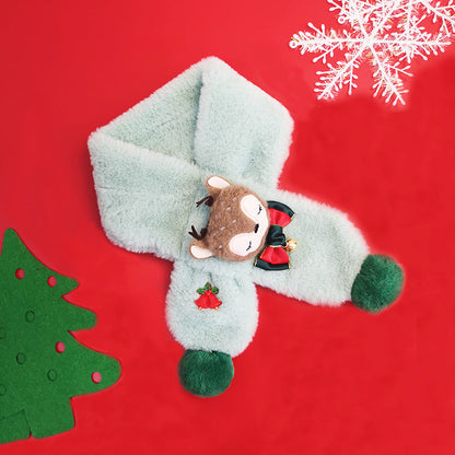 Pluche kindersjaal met rendierkopje, strikje en groene pompons - mintgroen