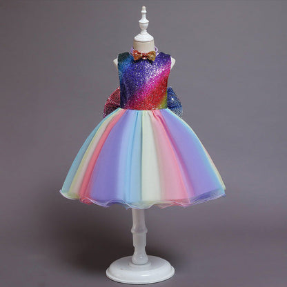 Schattige Feestjurk voor Meisjes - Strikpatroon - Polyester/Tule - Vier Seizoenen
