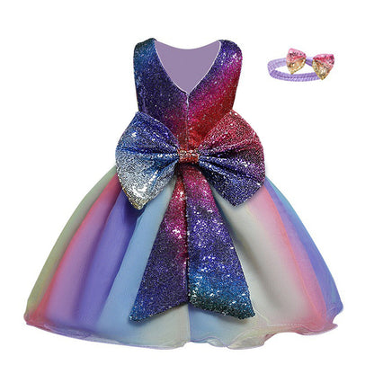 Schattige Feestjurk voor Meisjes - Strikpatroon - Polyester/Tule - Vier Seizoenen
