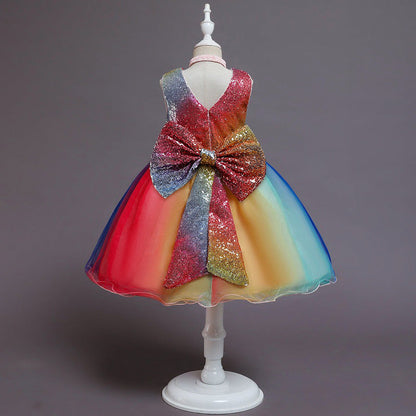 Schattige Feestjurk voor Meisjes - Strikpatroon - Polyester/Tule - Vier Seizoenen