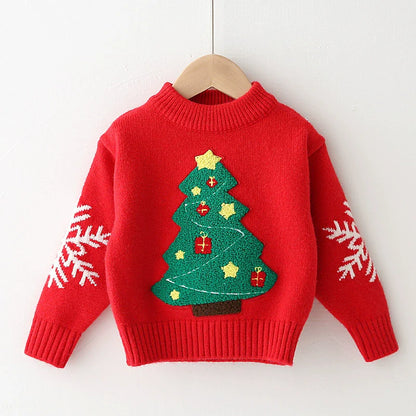 Kersttrui Kinderen - Groen - Hoogwaardig Polyester - Met Kerstboom Patroon