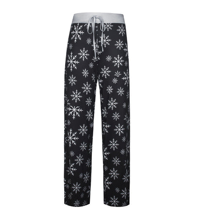 Wijde kerstbroek voor dames met hoge taille, trekkoord en kerstprint