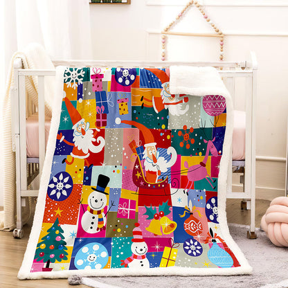 Fleece kerstdeken met kerstprint en witte teddy achterkant - kerstpatchwork
